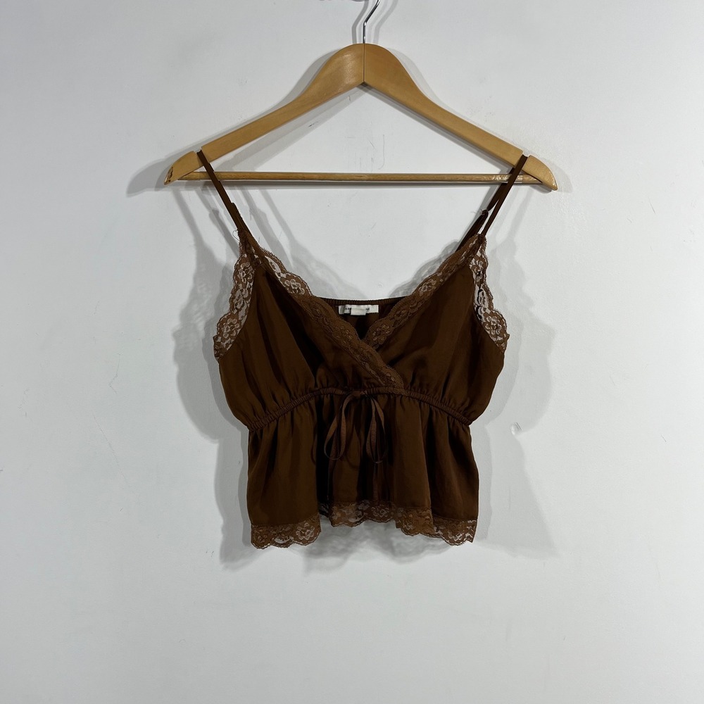 American Eagle Y2K Fairy Grunge Boho Brown Lace Cami Top XS Twee Indie Peplum